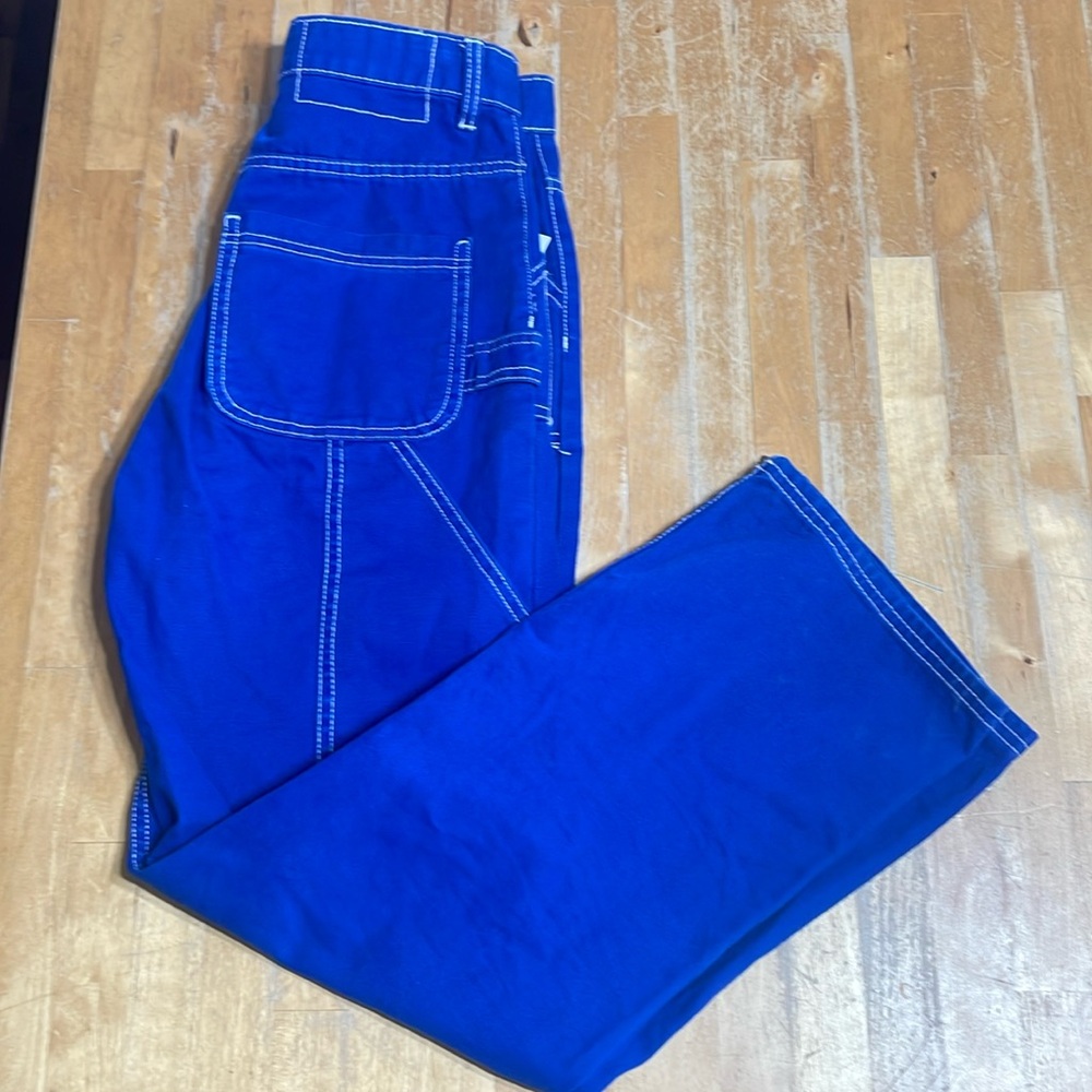 Zara Royal Blue Straight Leg Pants with White Accents